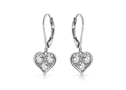 Lever Back CZ Heart Dangle Earrings